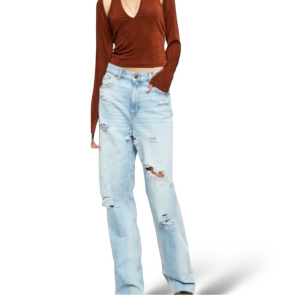 NEW Lioness Cobain Distress Wide Leg Light Wash Blue Jeans Women’s Size 4 - Picture 4 of 11